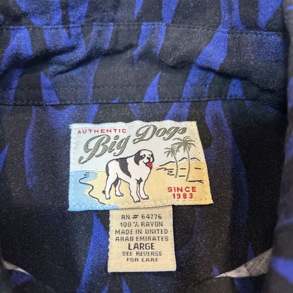 Big Dogs Shirt Adult Large Button Up Hot Sauce Flames Hawaiian Short Sleeve Mens - Picture 7 of 12